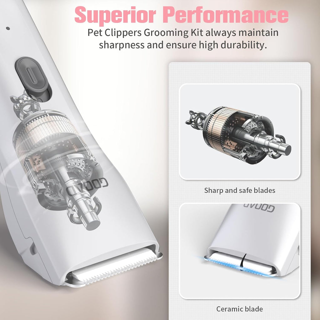 Gooad white rechargeable pet clippers being cleaned under water