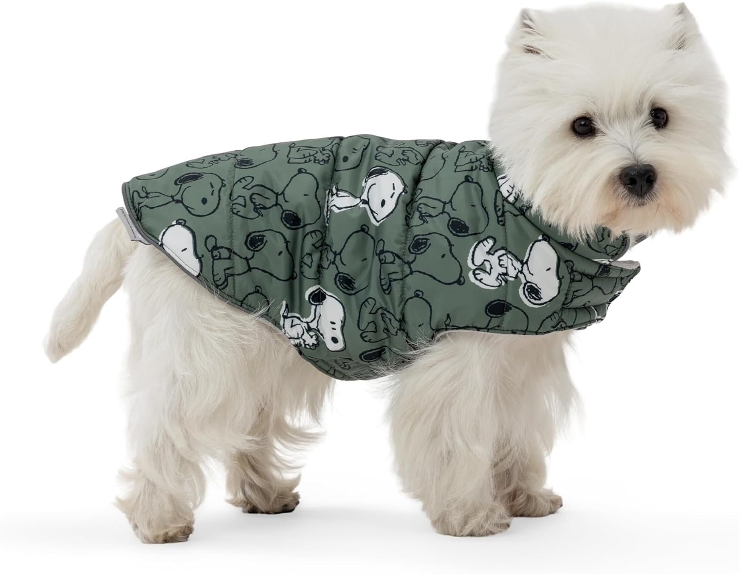 Berkshire Blanket Snoopy dog apparel showing the adjustable hook and loop belly closures
