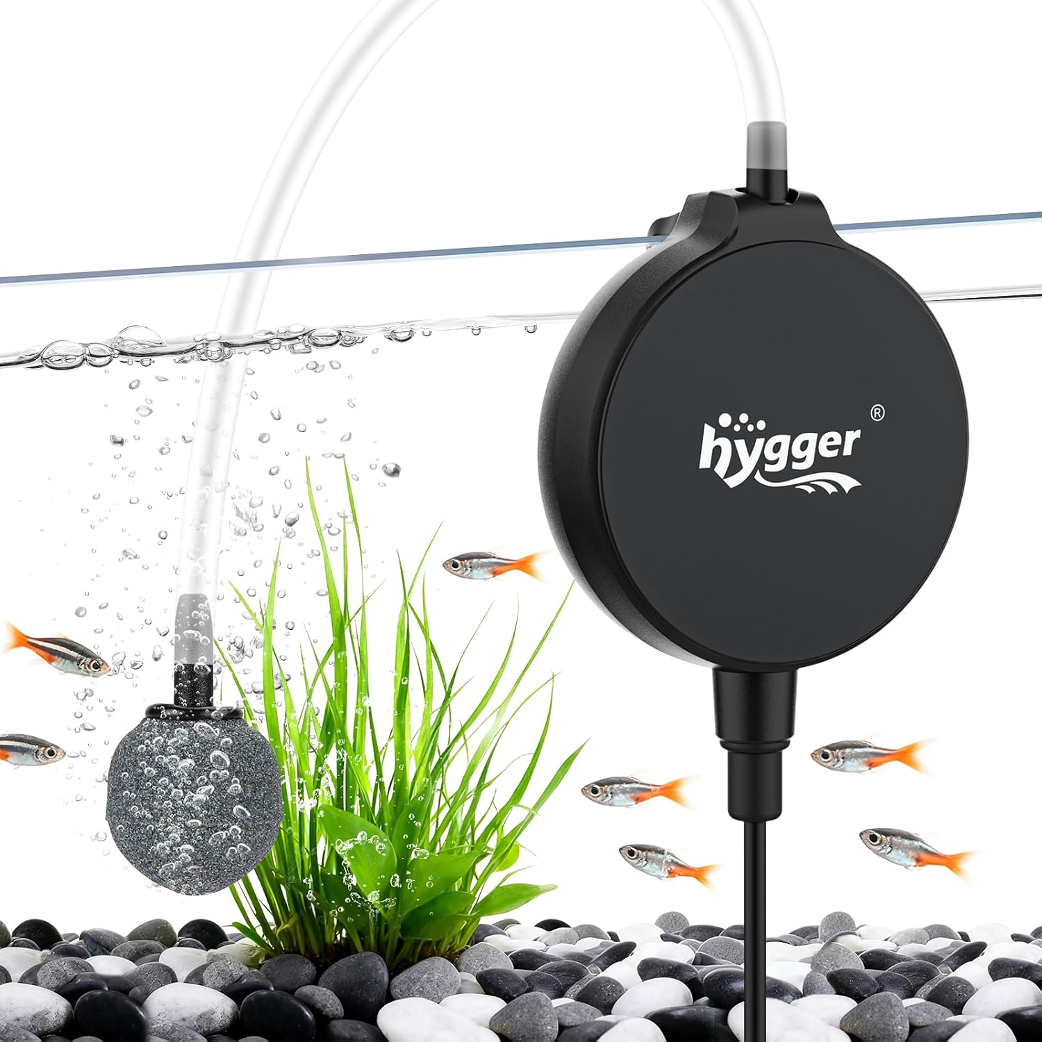 hygger 1.5 Watt Mini Aquarium Air Pump, Quiet Aerator with Air Stone Tubing Suction Cup Clip, Small Fish Tank Bubbler Oxygen Pump for 1 to 15 Gallon Betta Tank, Fish Bowl, Desk Small Tank - Image 1