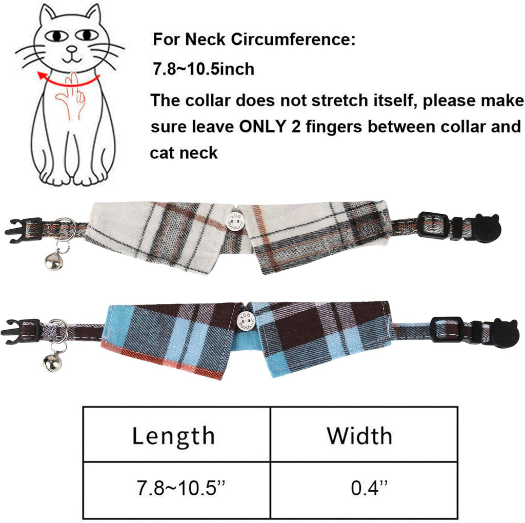 Boy Cat Collar Breakaway with Bell, Blue Plaid Cat Shirt Collar - Image 6