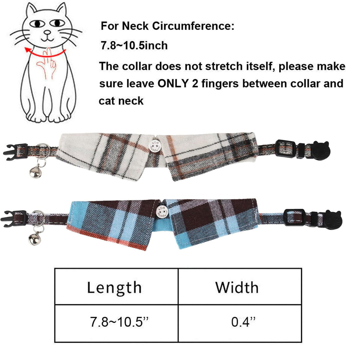 Boy Cat Collar Breakaway with Bell, Blue Plaid Cat Shirt Collar - Image 6