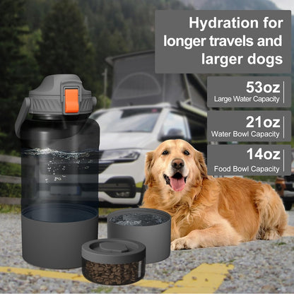 Cibaabo three in one pet dispenser with the water bowl and food container detached to show modular components.