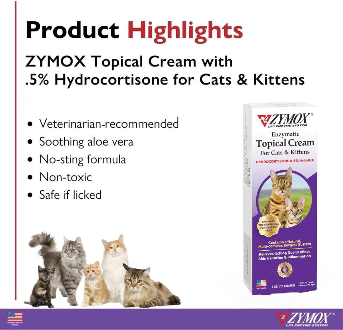 Pet King Brands Zymox cat topical cream package ingredients panel