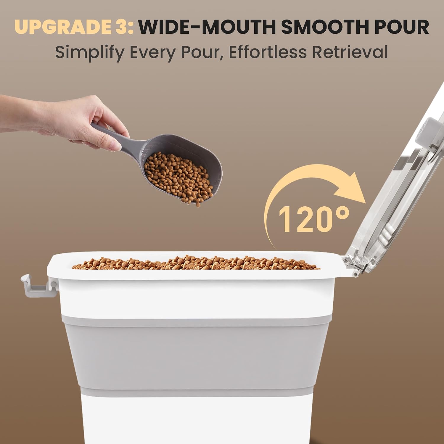 Side view of DDMOMMY pet food storage with included silicone bowl