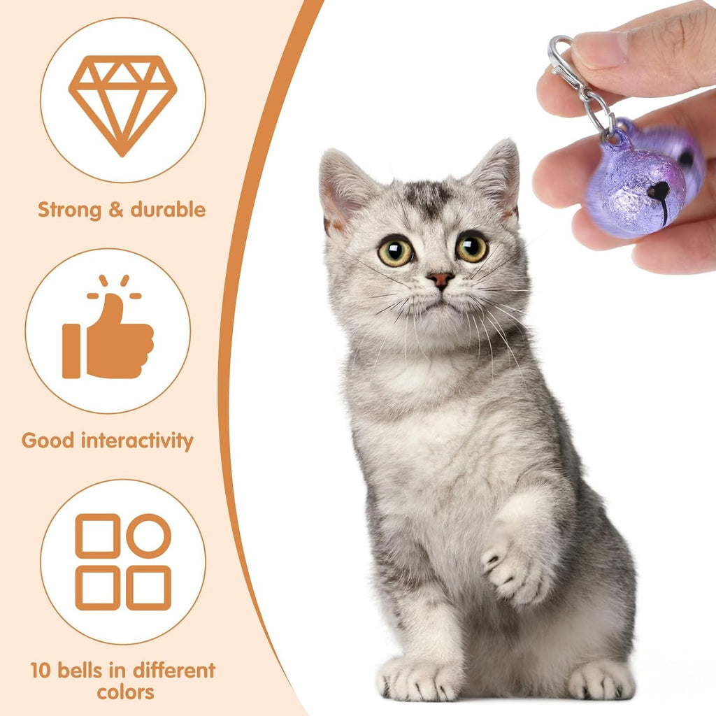 A small puppy wearing a collar accessorized with a bright pink Exclaith pet tracking bell.
