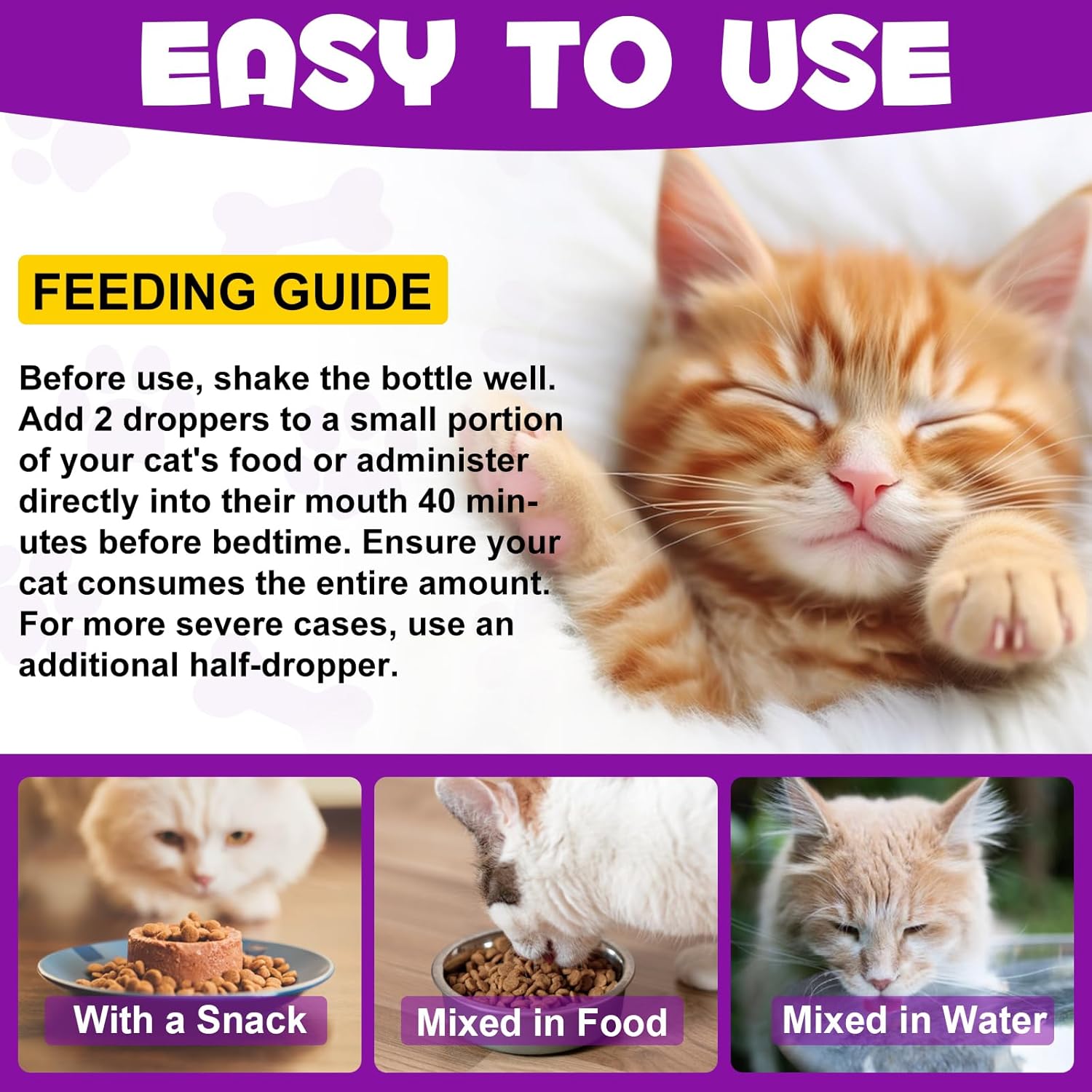 Cat sedative for grooming and travel stress relief product label view