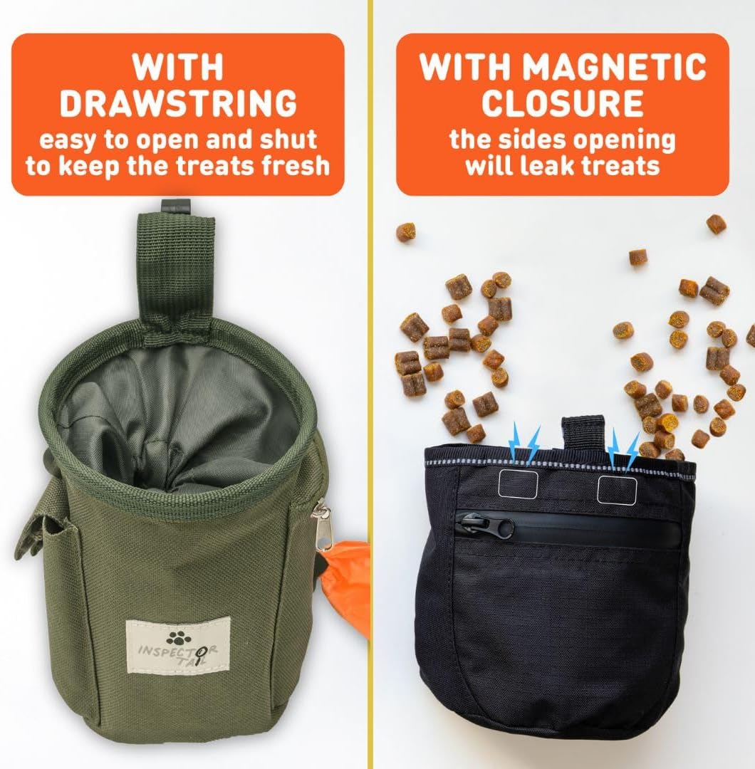 Close up view of the water resistant material and flappable interior liner of the Inspector Tail treat tote