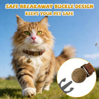 Detailed shot of the lightweight textured PU leather material used in the LUSTRIB breakaway cat safety collar combo.