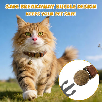 Detailed shot of the lightweight textured PU leather material used in the LUSTRIB breakaway cat safety collar combo.