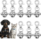 Cobee silver pet training collars charm front view showcasing eight pieces of triple jingle bells with quick release lobster clasps