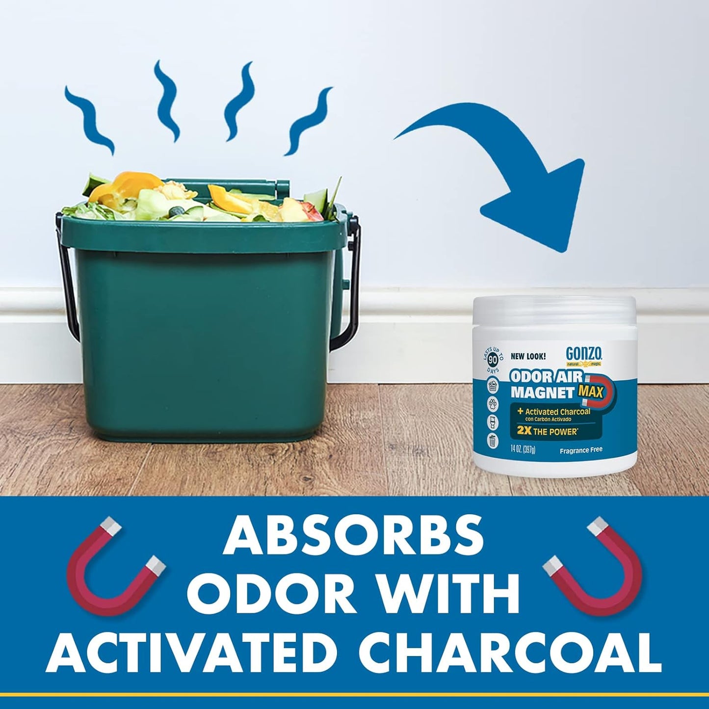 Gonzo Natural Magic Odor Air-Magnet with Activated Charcoal - 14 Ounce (2 Pack) - Odor Eliminator for Car Closet Bathroom and Pet Area Captures and Absorbs Smoke Odors - Image 9