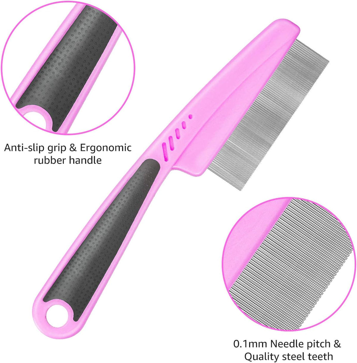Close up of stainless steel teeth on pet grooming comb