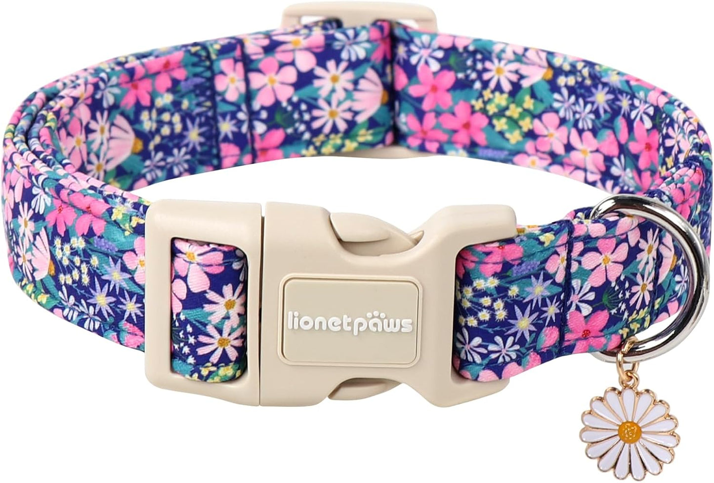 Lionet Paws floral daisy dog collar front view
