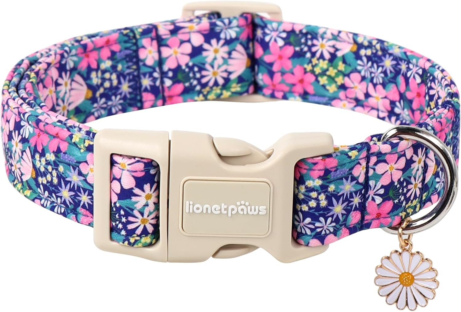 Lionet Paws floral daisy dog collar front view