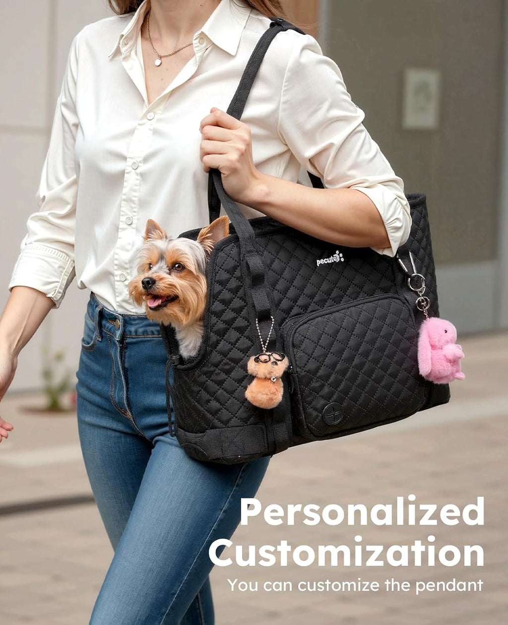 Side view of Pecute soft sided pet carrier pockets