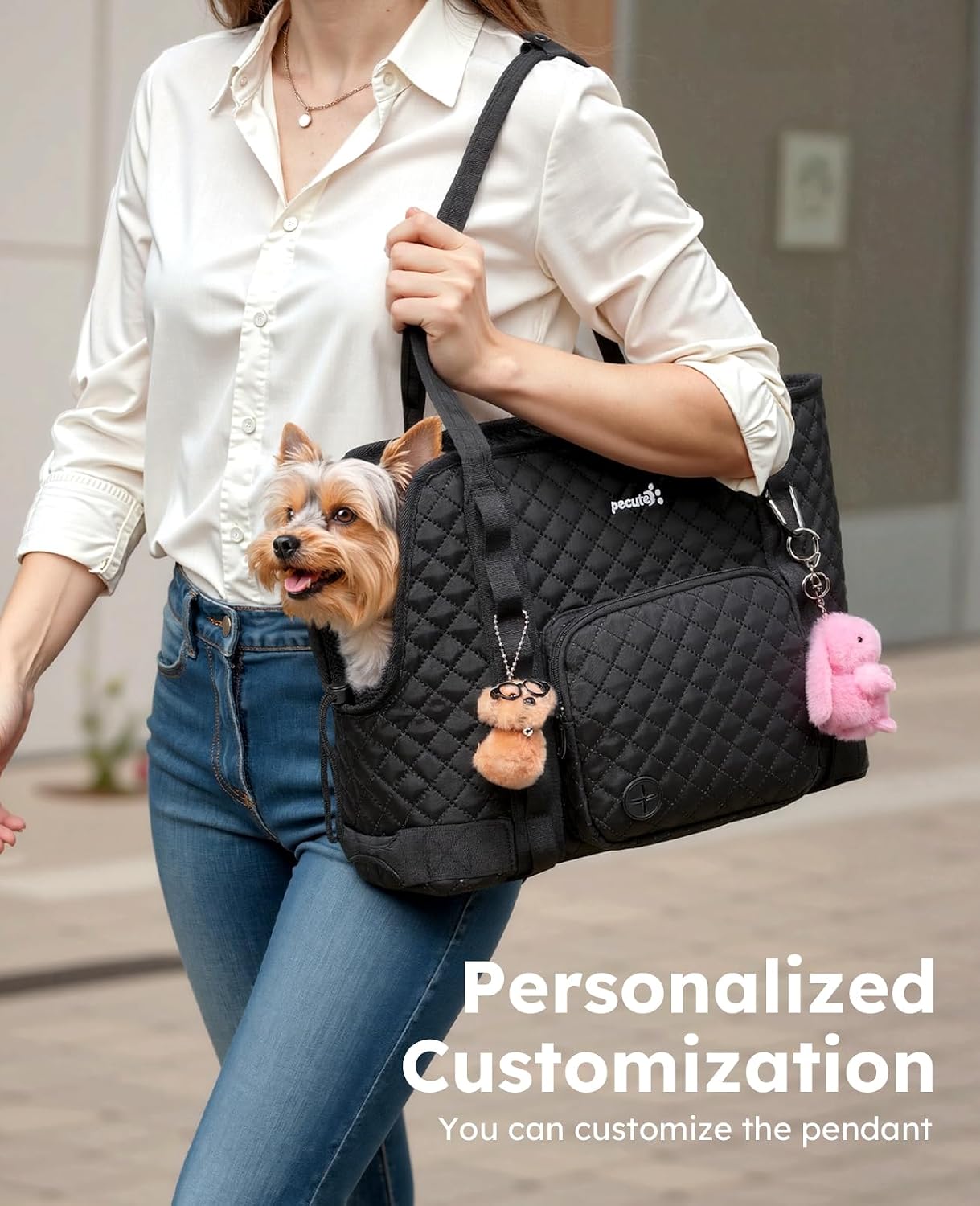 Side view of Pecute soft sided pet carrier pockets