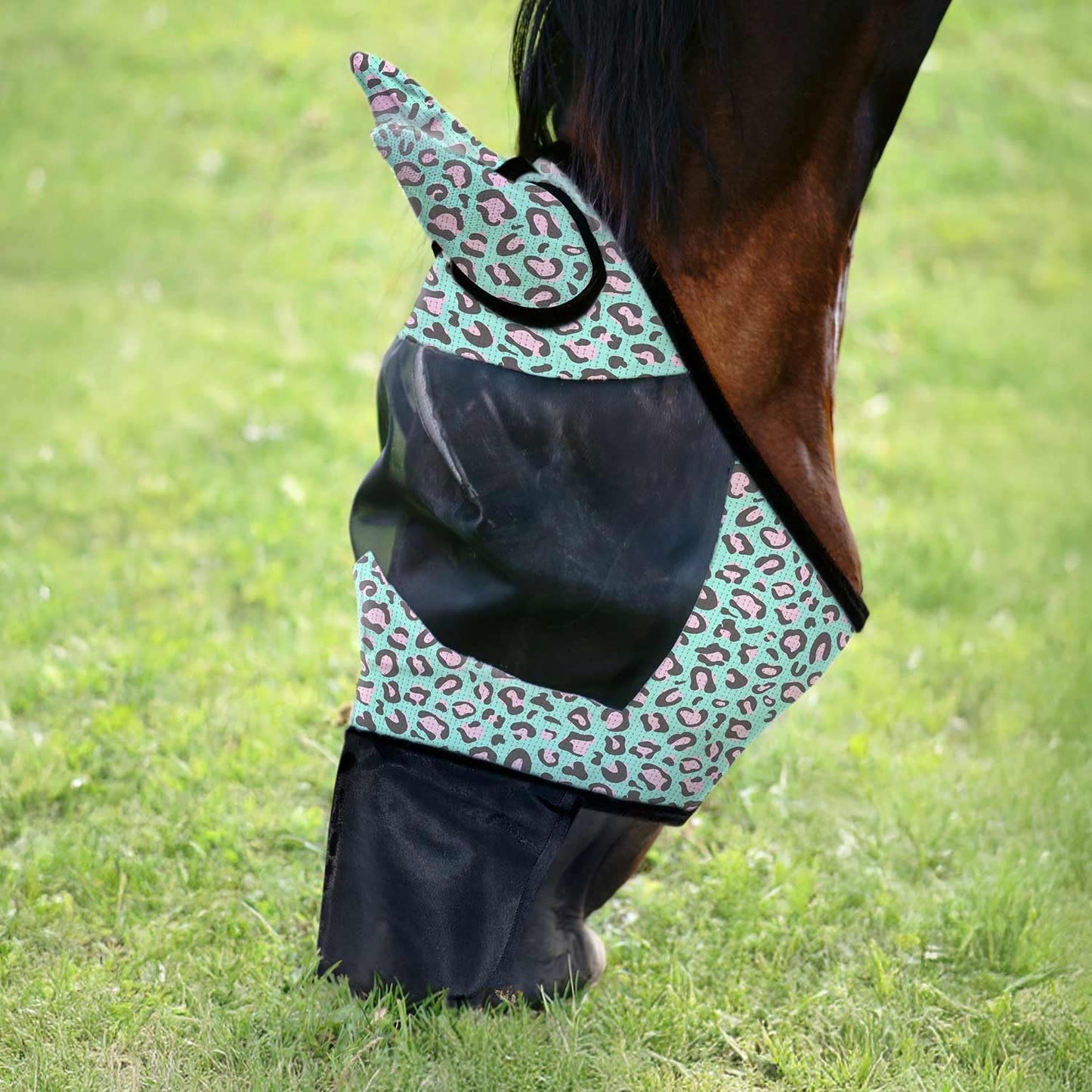 Jeffers Deluxe Mesh Horse Fly Mask Party Cheetah front view