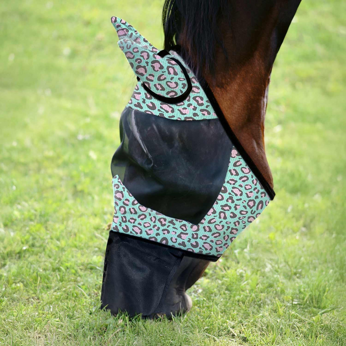 Jeffers Deluxe Mesh Horse Fly Mask Party Cheetah front view