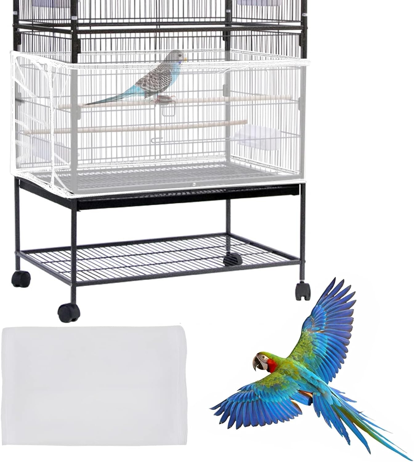 Daoeny Large Bird Cage Cover, Bird Cage Seed Catcher, Adjustable Soft Airy Nylon Mesh Net, Birdcage Cover Skirt Seed Guard for Parrot Parakeet Macaw African Round Square Cages (Black) - Image 11