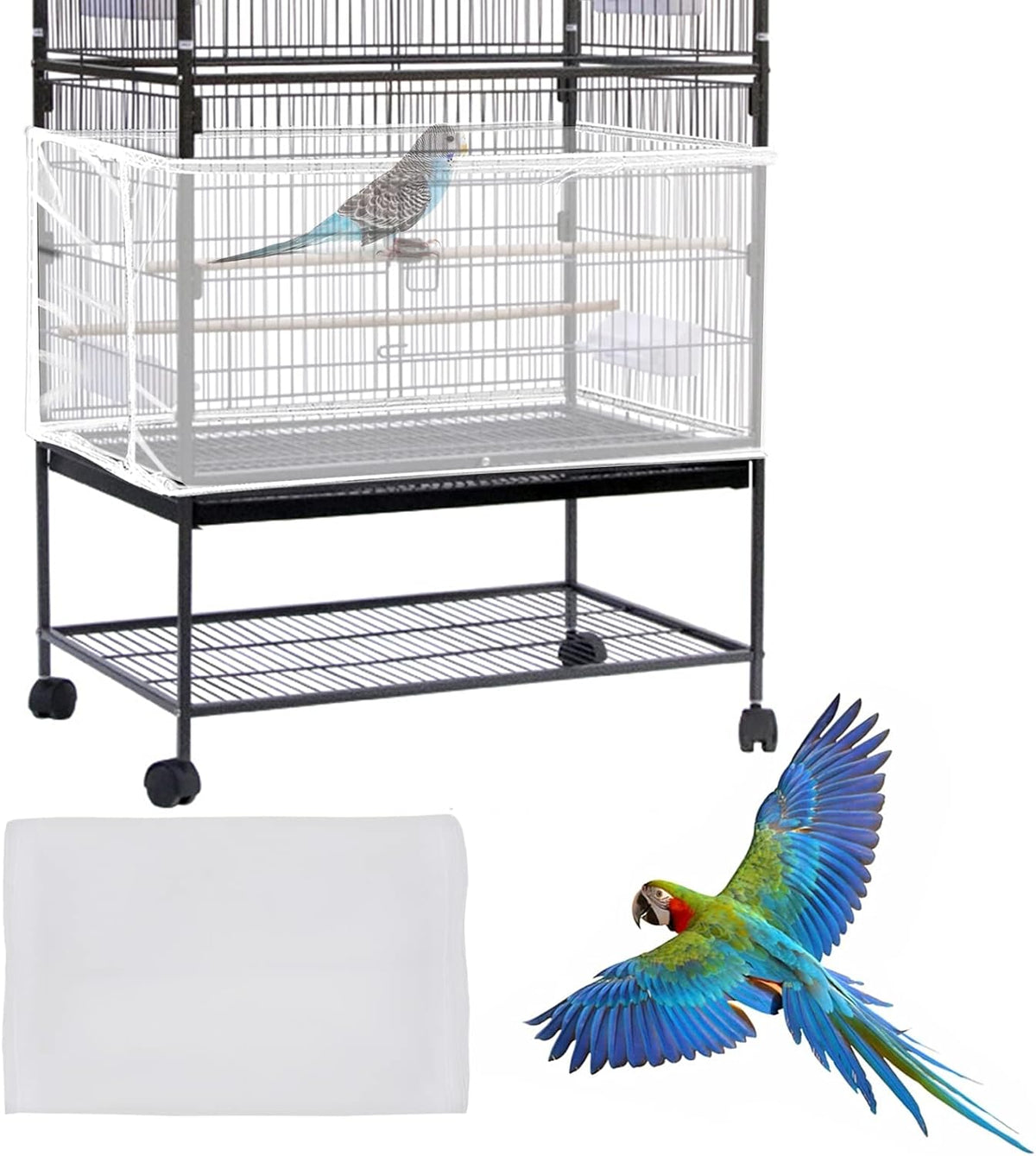 Daoeny Large Bird Cage Cover, Bird Cage Seed Catcher, Adjustable Soft Airy Nylon Mesh Net, Birdcage Cover Skirt Seed Guard for Parrot Parakeet Macaw African Round Square Cages (Black) - Image 11