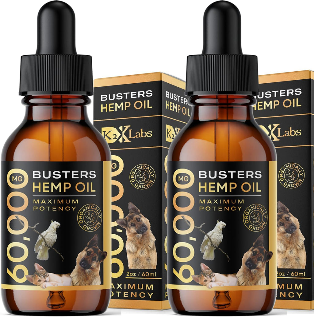 K2xLabs Busters Organic Hemp Oil front view bottle two pack