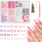 MelodySusie 3D mixed nail charms and gems set front view in acrylic storage box