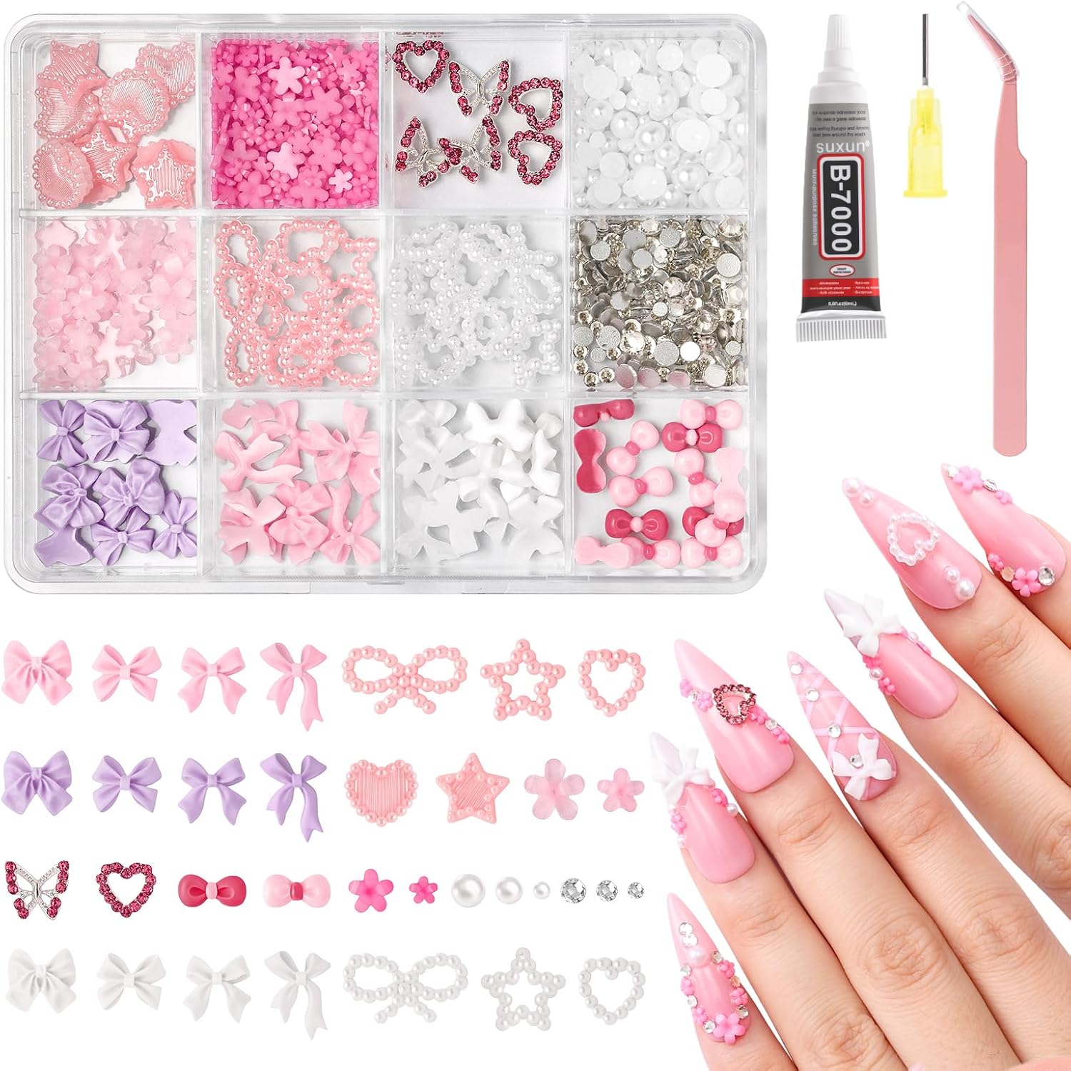 MelodySusie 3D nail charms and gems set front view in storage box