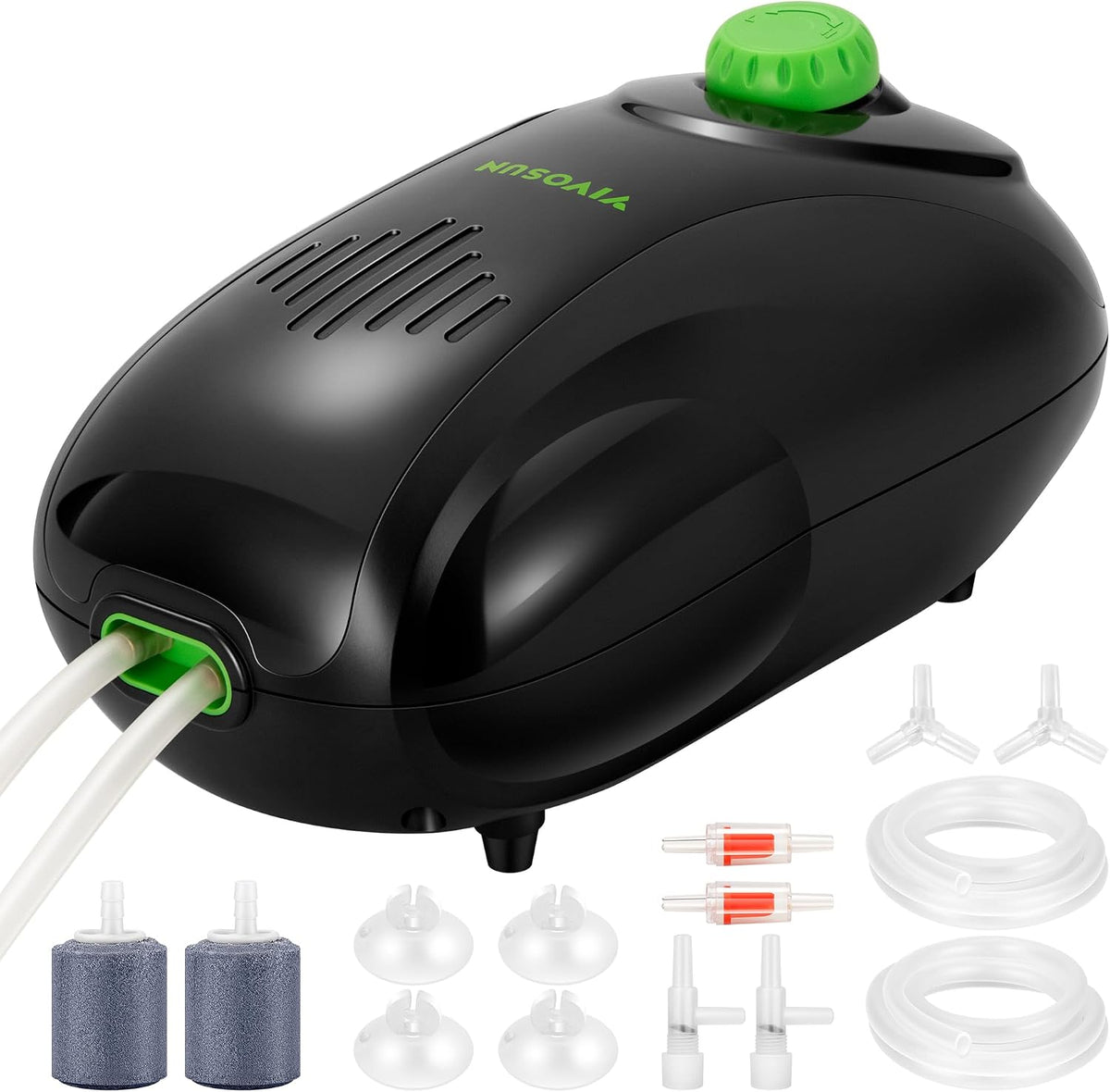 Vivosun aquarium air pump kit front view black dual outlet