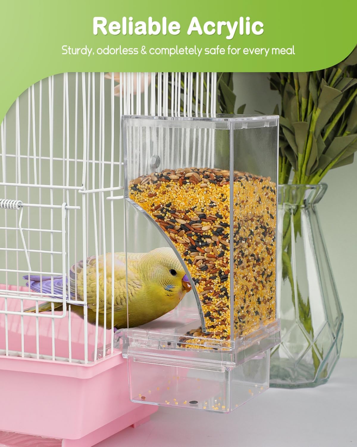 Pawfly Automatic Bird Feeder, Bird Feeder for Cage, No Mess Bird Feeder, Clear Acrylic Bird Cage Feeder, Parrot Feeder for Parakeet, Cockatiel, Budgie & Small Birds - Image 7