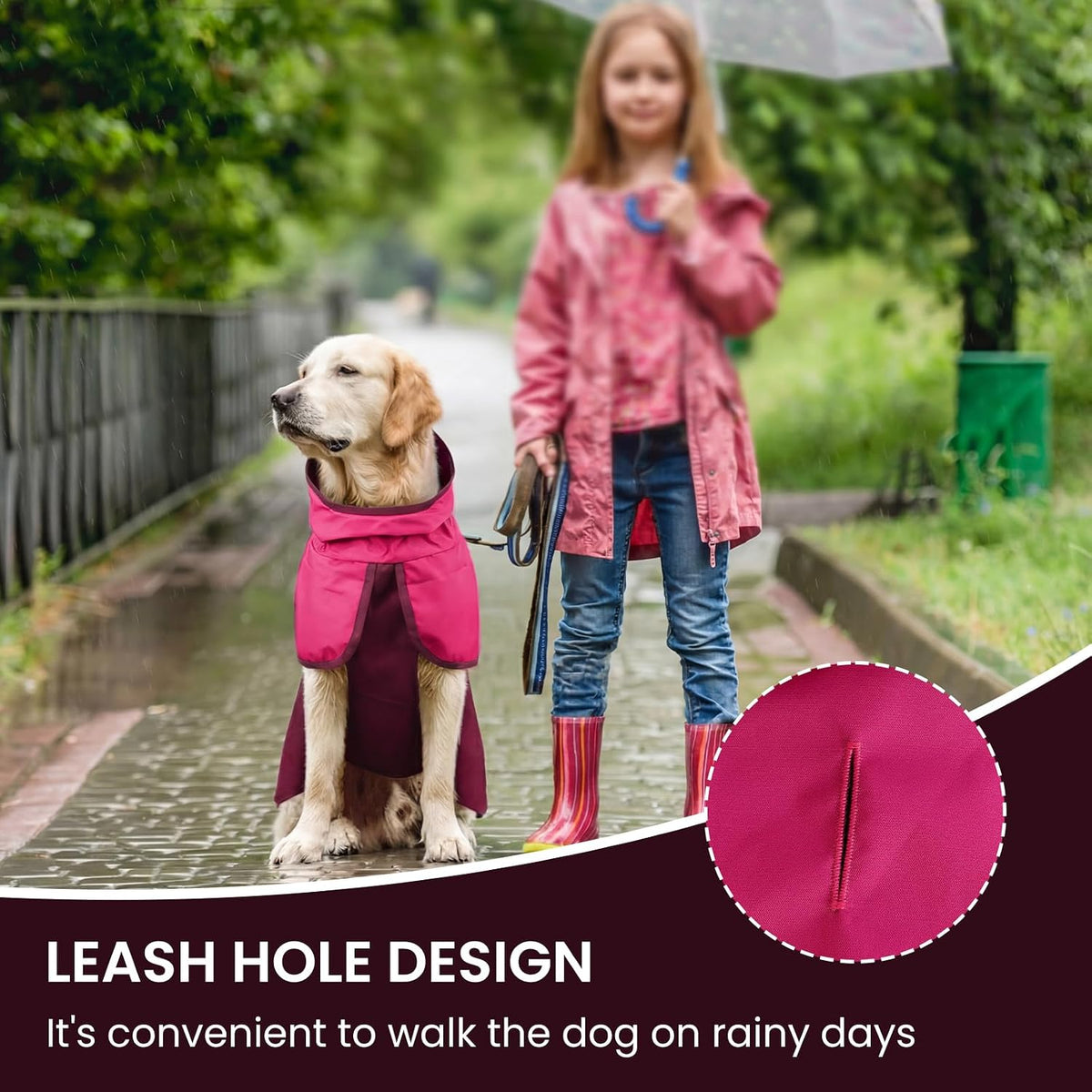 BRKURLEG premium Taffeta fabric pet raincoat in vibrant rose red color
