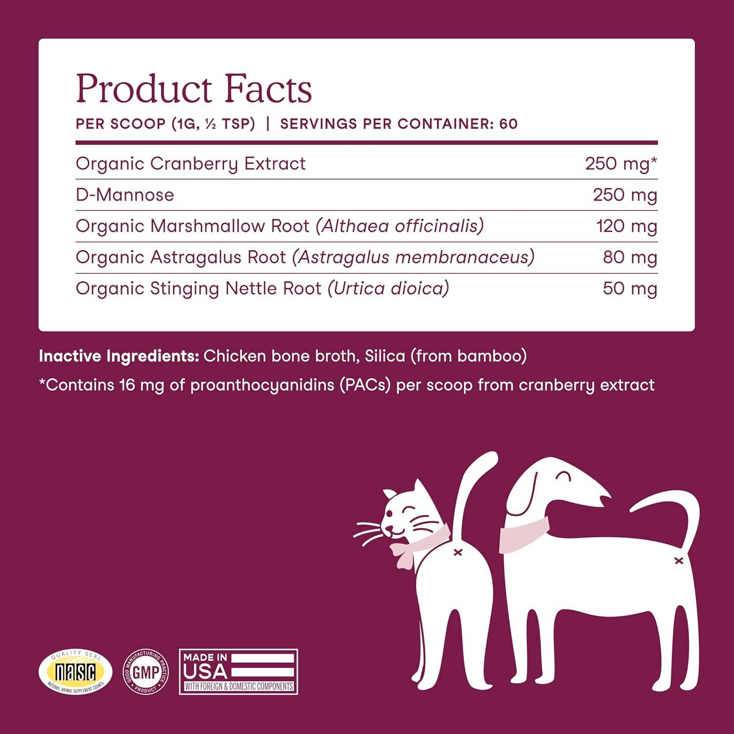 Fera Pet Organics bladder support powder scoop and texture