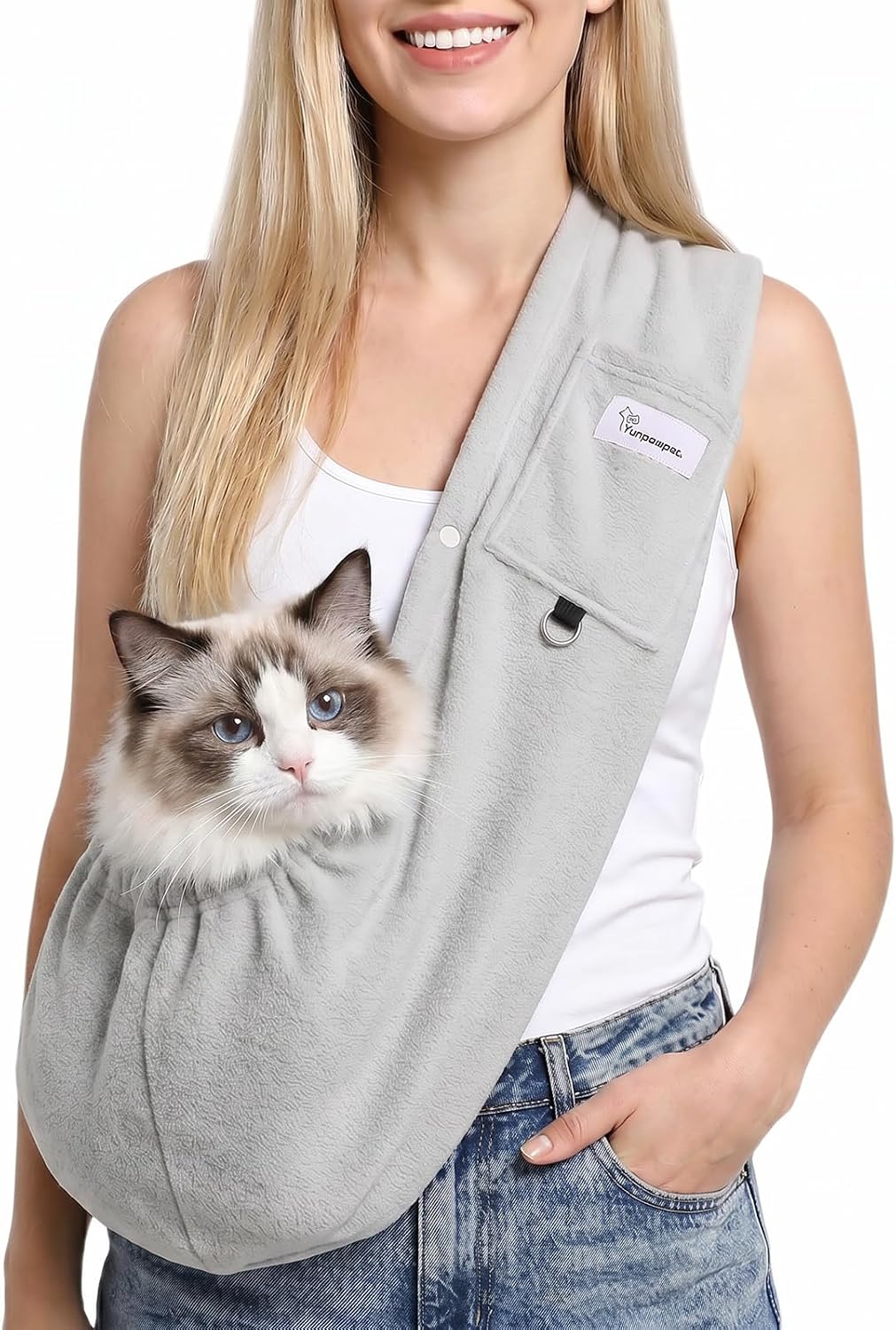 Hands-Free Cat Sling Carrier & Pet Sling for Small Dogs & Cats (3-14 lbs) - Ultra Soft Fleece Puppy Carrier with Wide Shoulder Strap for Back Pain Relief - Cozy Indoor/Outdoor Small Animal (Fruits) - Image 9