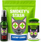 Smokey's Stash catnip spray front view bottle packaging