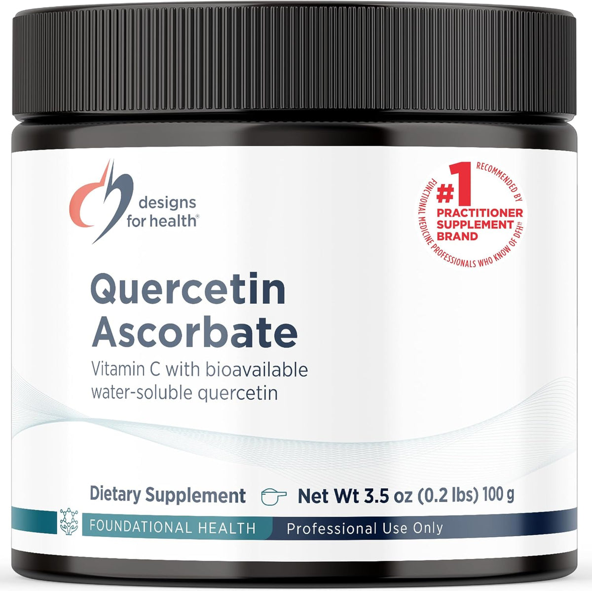 Designs For Health Quercetin Ascorbate Powder front view bottle container