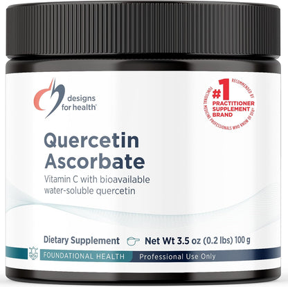 Designs for Health Quercetin-Ascorbate Powder jar front view showing authentic USA packaging.