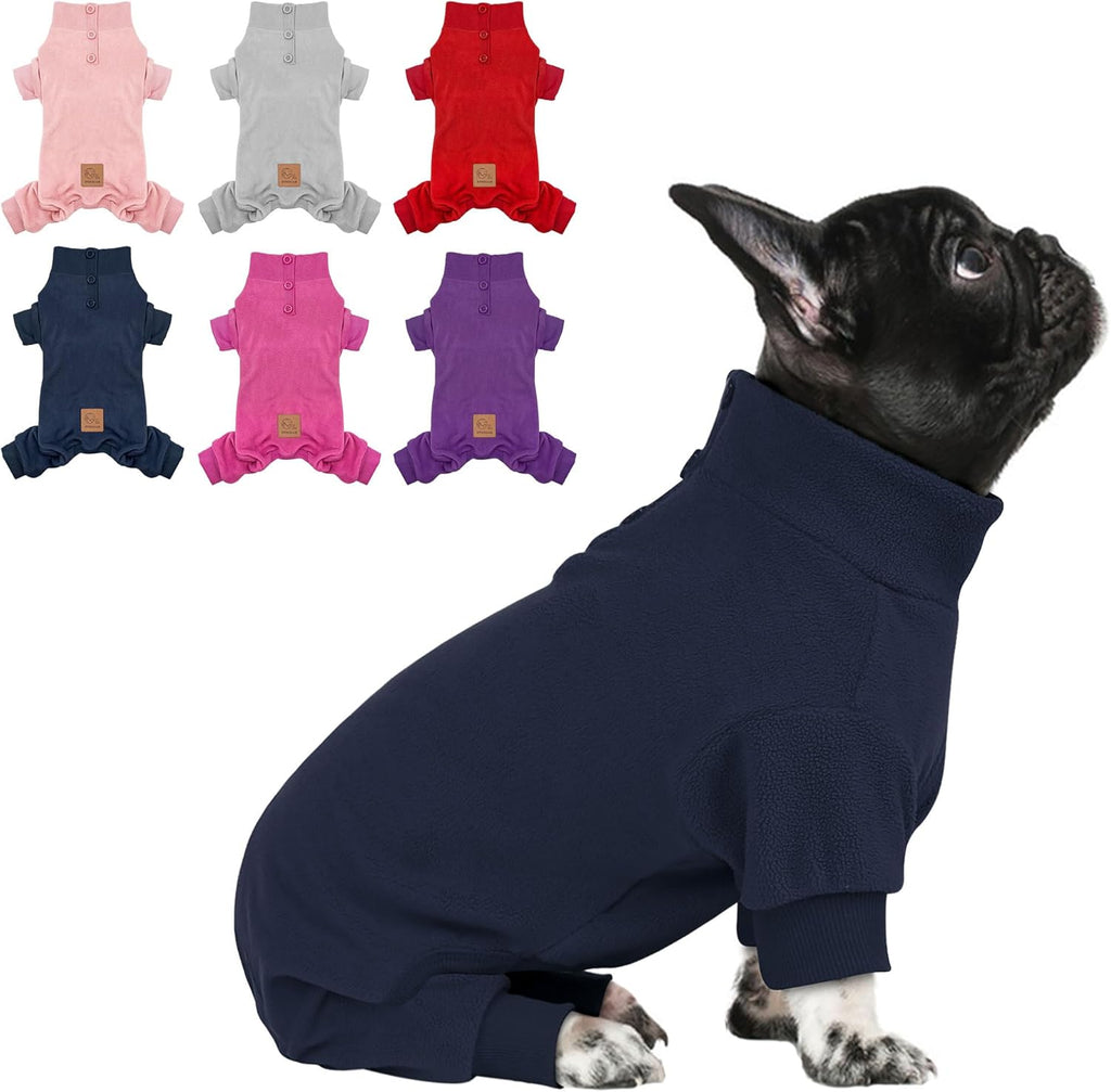 Cyeollo dog pajamas navy fleece jumpsuit front view