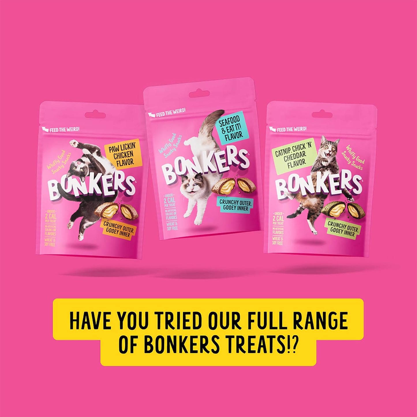 Authentic USA imported Bonkers cat treats in 30 Ounce container