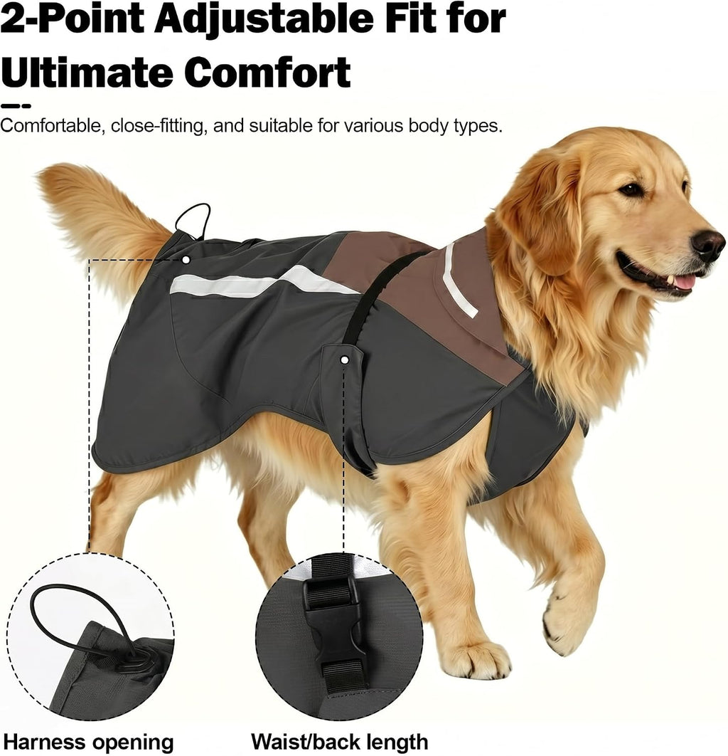 Arcolma lightweight dog rain jacket side view showing reflective trims