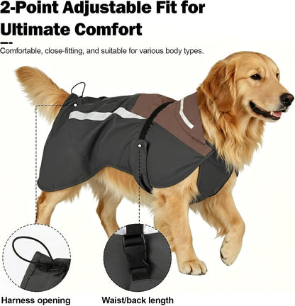 Arcolma lightweight dog rain jacket side view showing reflective trims