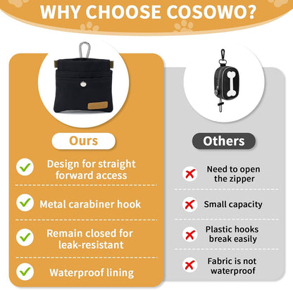Cosowo compact training bag dimensions showing pocket friendly design for active dog owners