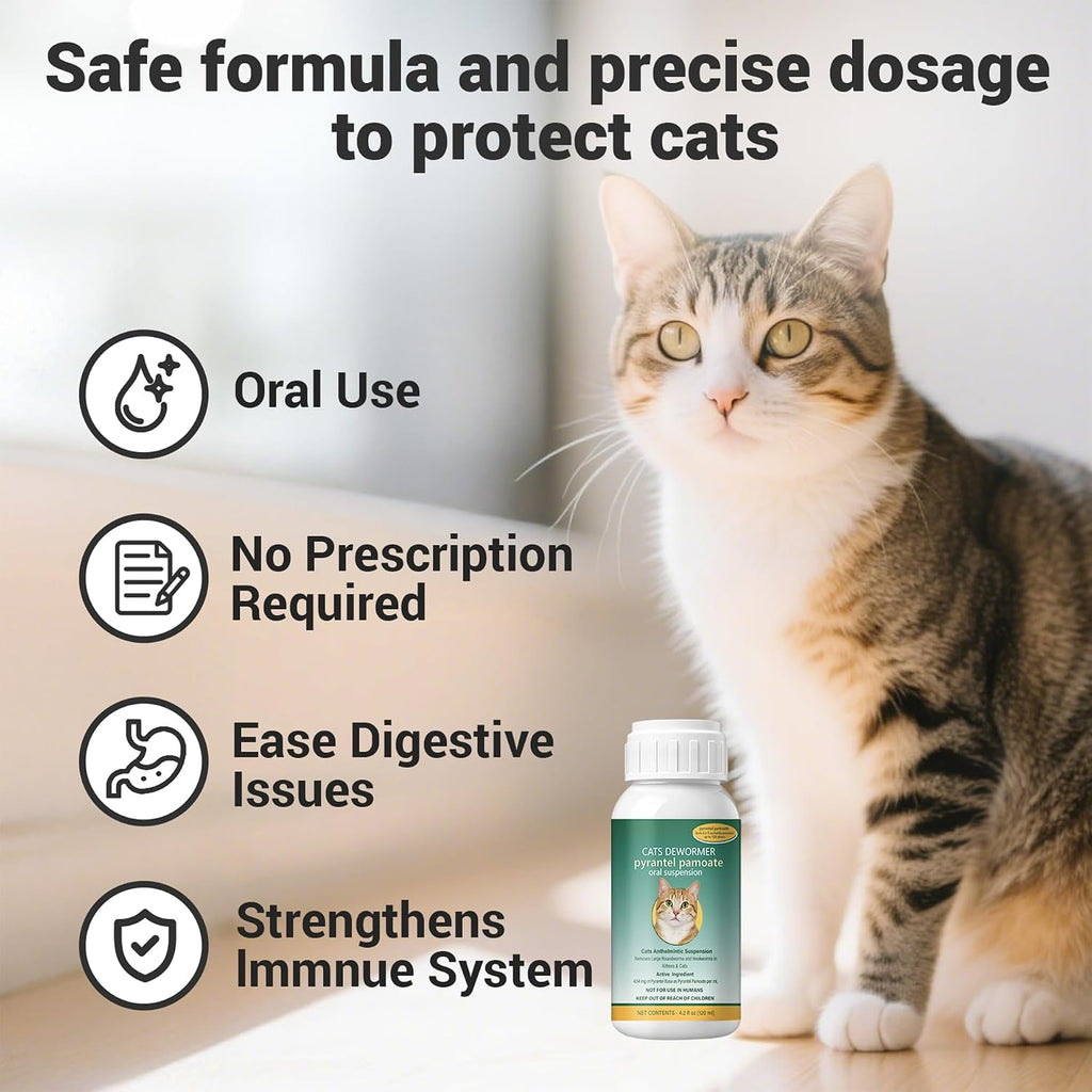 Pyrantel Pamoate liquid dewormer for cats and kittens close up view