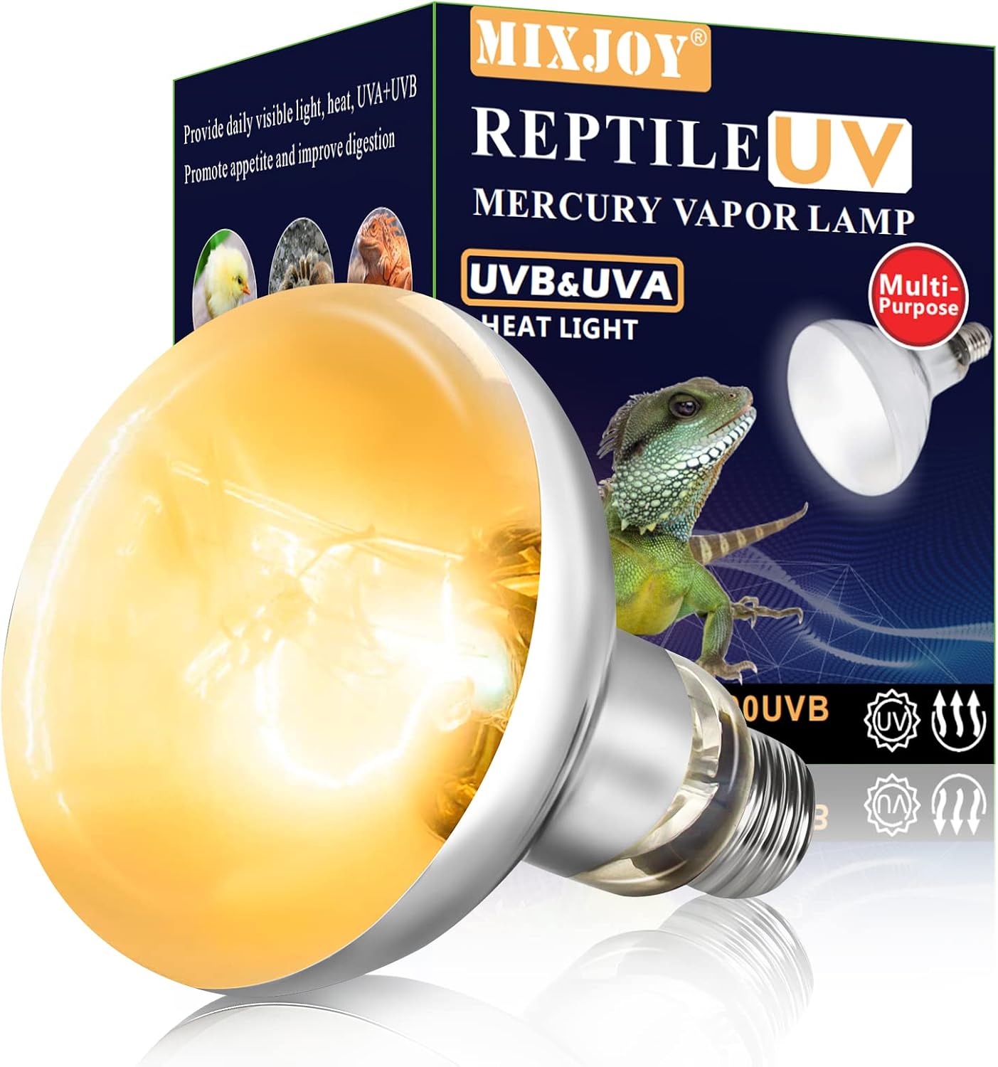 MIXJOY 100W reptile heat lamp bulb front view for exotic pet terrariums