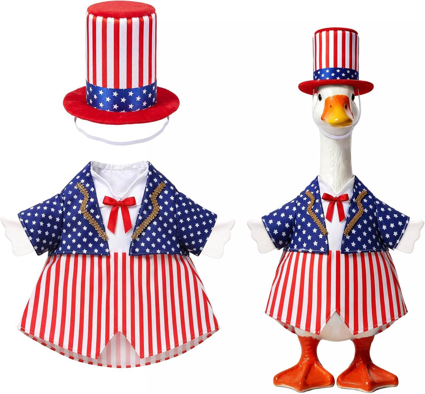 Avxdbr 4th of July porch goose outfits front view showing patriotic costume on lawn statue