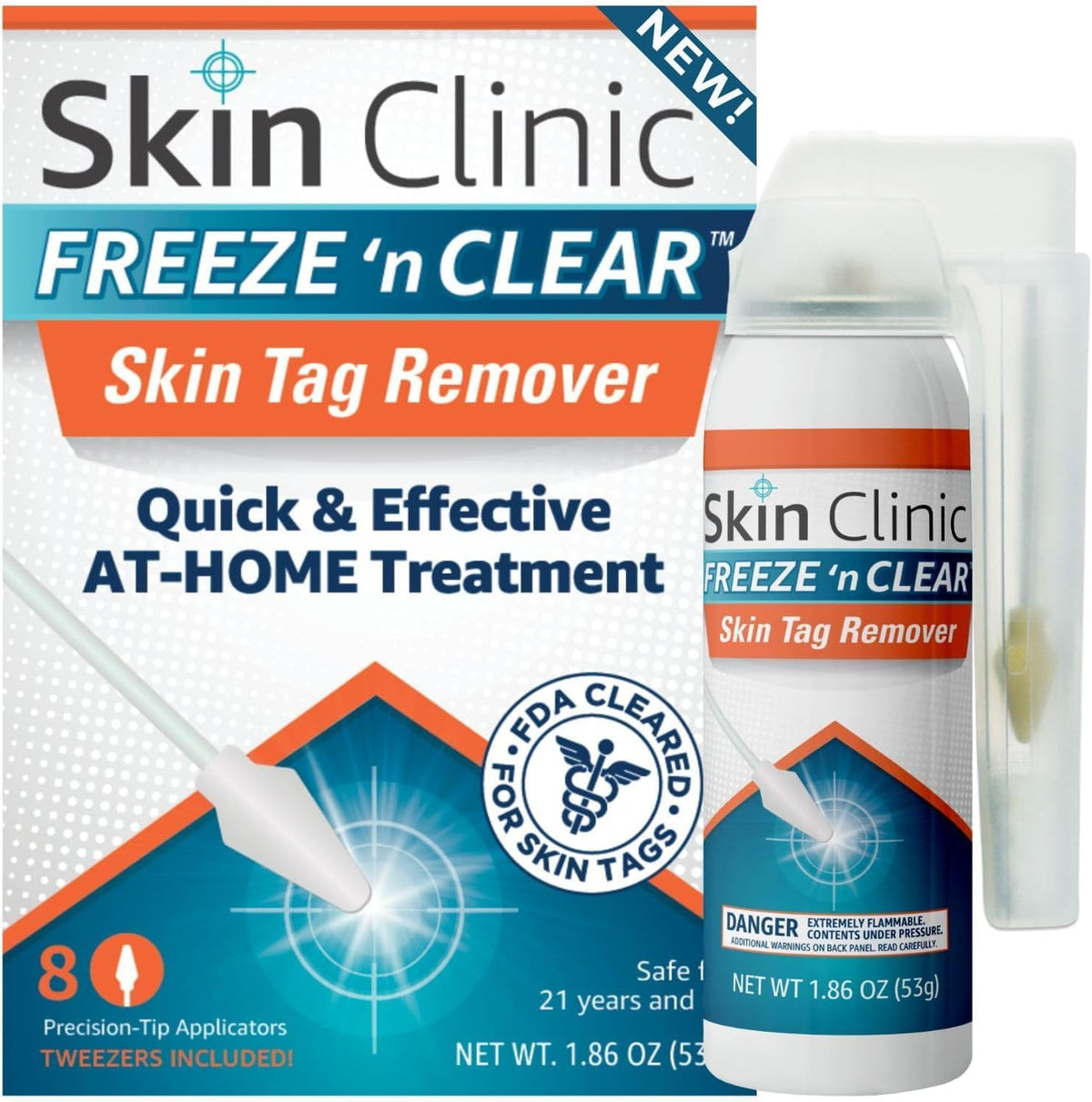 Skin Clinic Freeze 'n Clear Skin Tag Remover kit front view showing 8 count applicators.