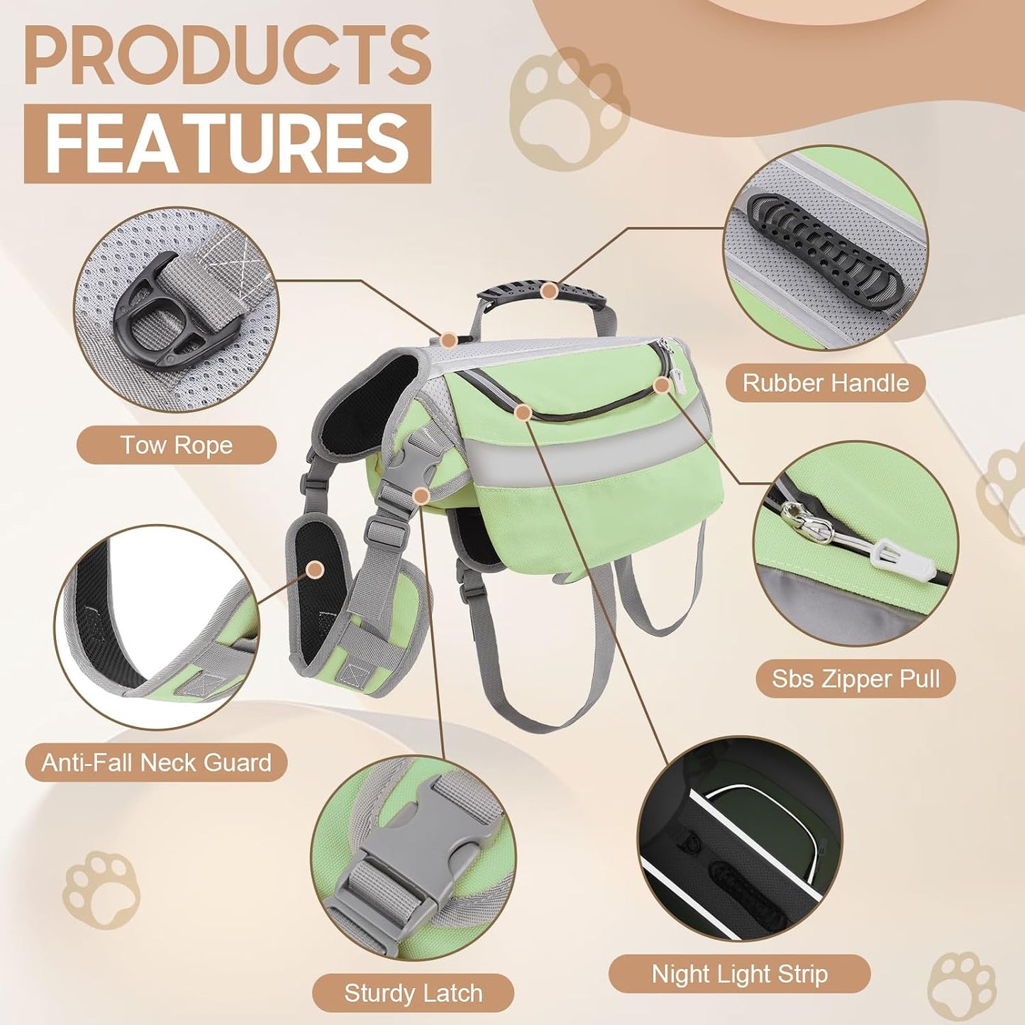 Close up of the reinforced top control handle and metal leash attachment buckle
