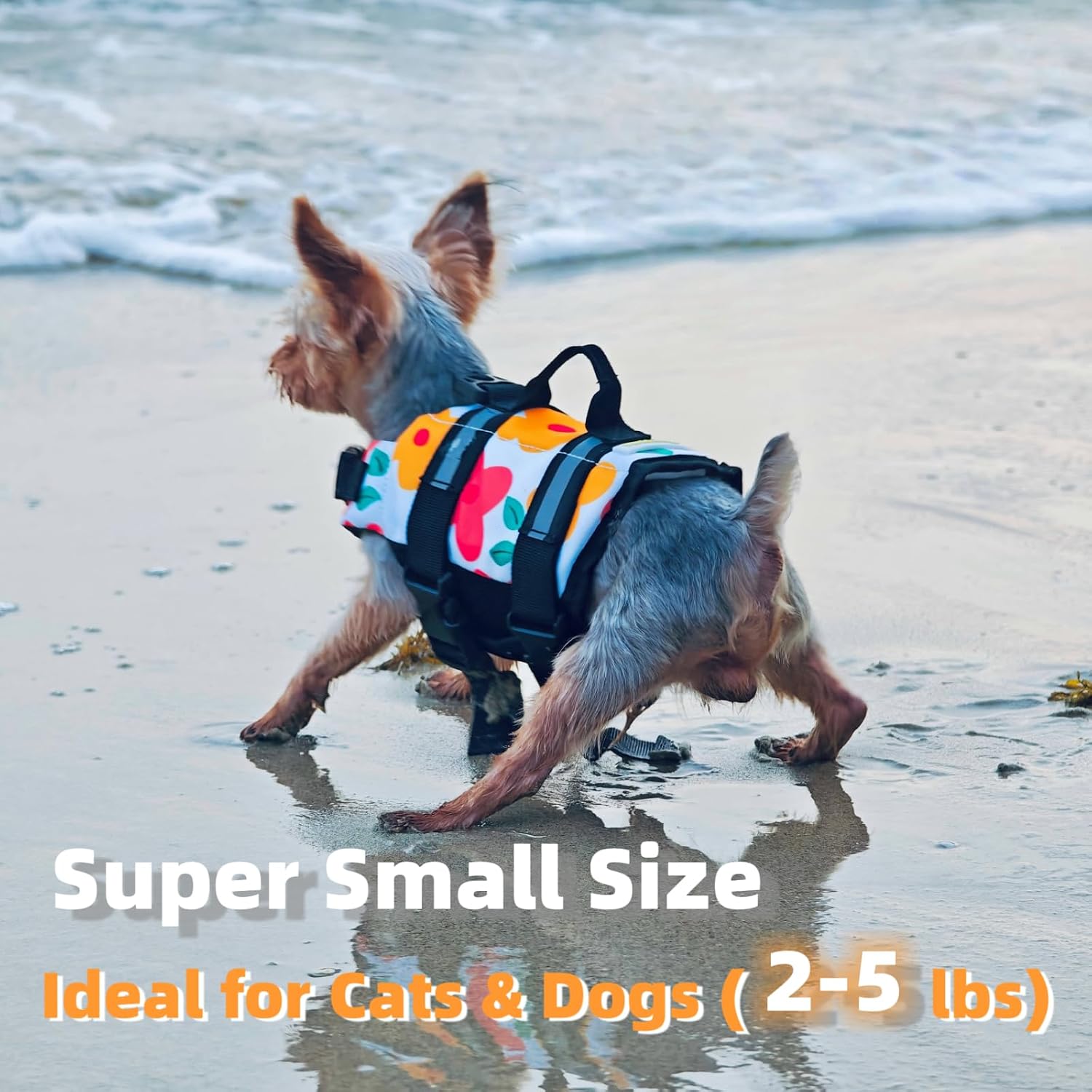 YorkieGogo small puppy swim vest top view highlighting the sturdy rescue handle.
