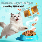 Back label of Wagmee calming chews for cats detailing the melatonin and chamomile ingredients list