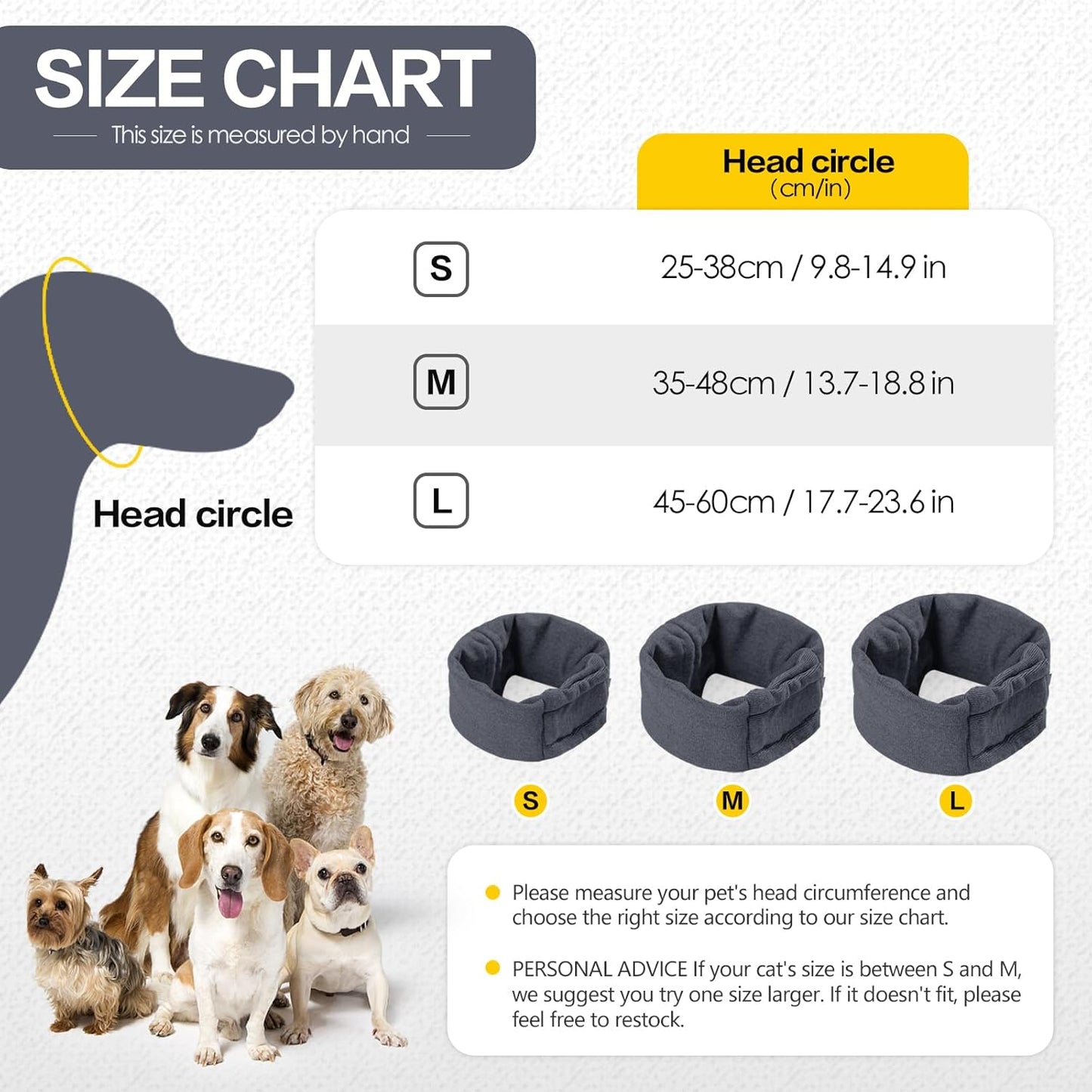 Medium grey dog calming hood wrapped around a pet head for noise reduction