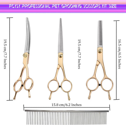 Close up of Fcysy gold stainless steel pet grooming scissors