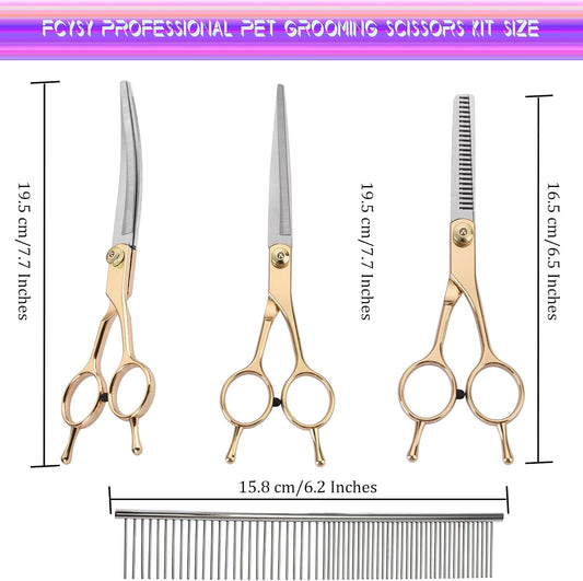 Close up of Fcysy gold stainless steel pet grooming scissors